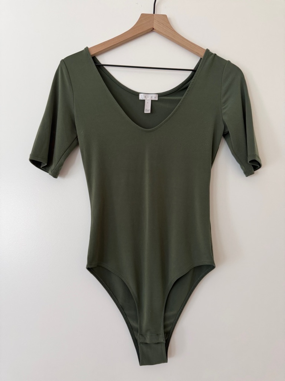 Leith Olive Green Scoop Neck Bodysuit Small Basic Neutrals